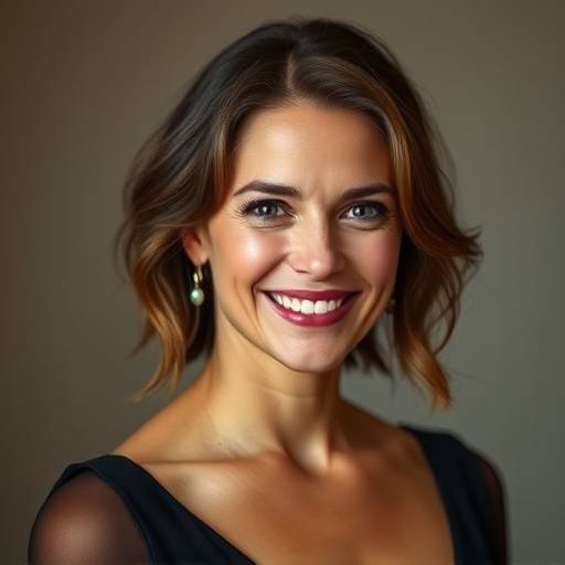 Portrait de C√©line Dubois, instructrice de chant et de danse, allure √©l√©gante et sourire gracieux.
