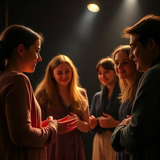 Un groupe d'√©tudiants en th√©√¢tre travaillant ensemble sur une sc√®ne.